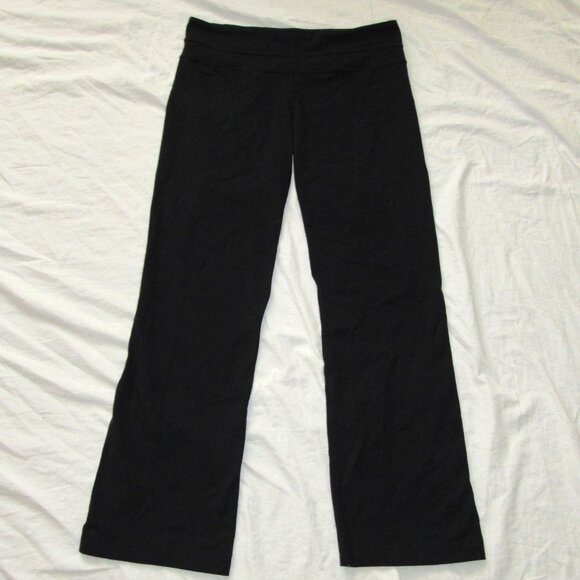 Vtg Y2K Lululemon Groove Pants sz 10 Solid Black Reversible Wide Leg Flare - Picture 1 of 4
